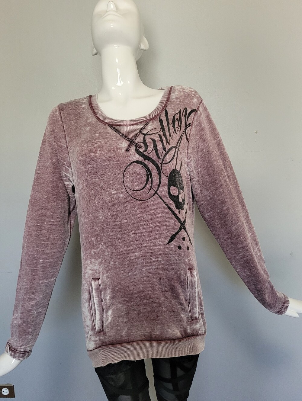 Sullen Clothing Angel Break Burned Out Graphic Fleece Sweatshirt, Size S